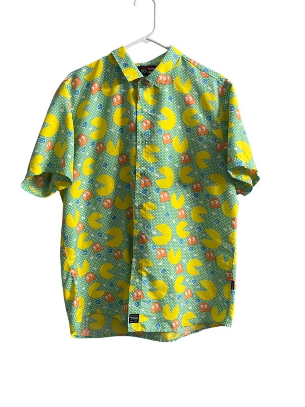 Phat Farm Pac-Man Button-Up Y2K Retro Mint Green Mens Shirt XL Gaming Streetwear